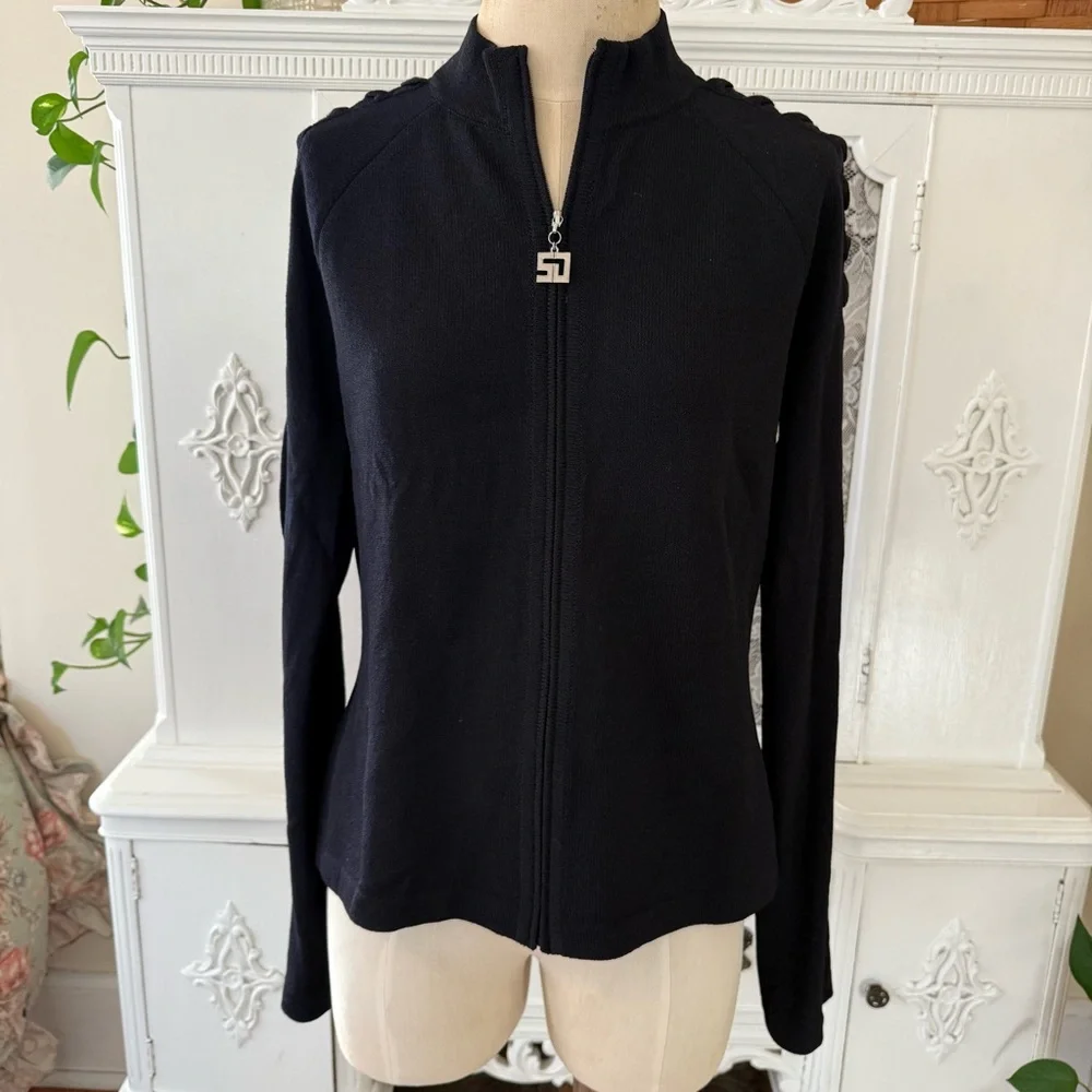 St.John Sport Black Knit Full Zip Jacket - Picture 1 of 11